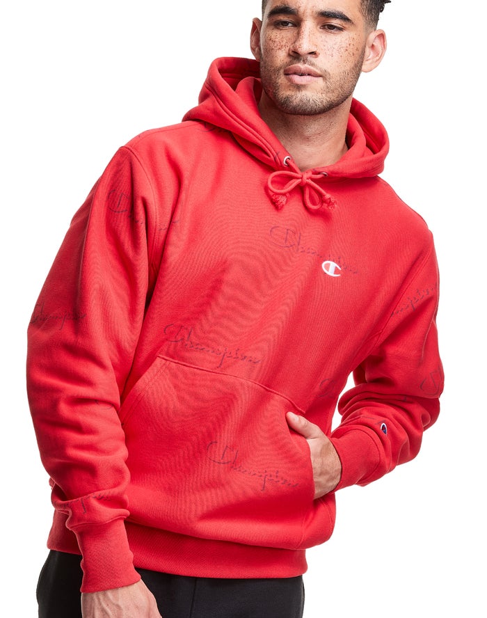 Sudadera Con Capucha Champion Hombre - Reverse Weave All Over Print ( Rojas ) 8309426-WD